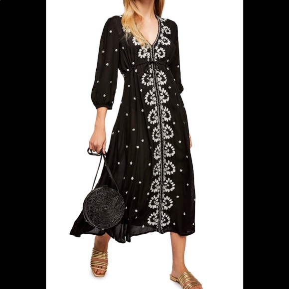 NWOT- Free People Embroidered Fable Midi Dress - Picture 3 of 7